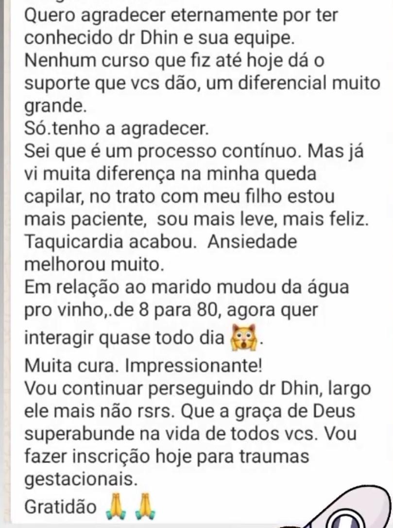 Depoimento de cliente 14 sobre a sessão com Dr. Dhin