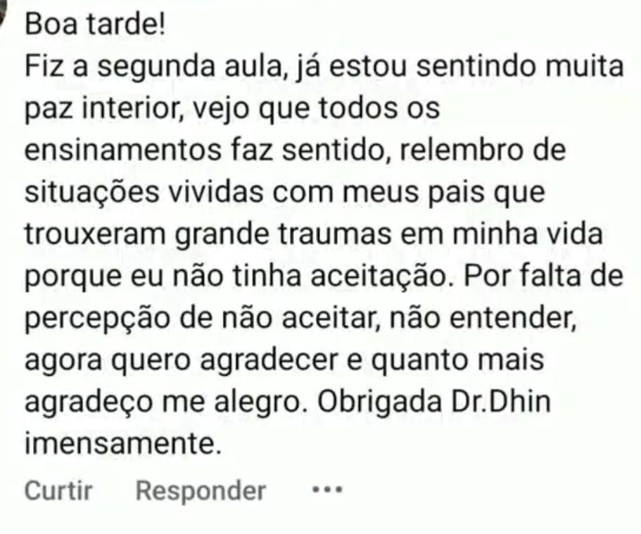 Depoimento de cliente 20 sobre a sessão com Dr. Dhin