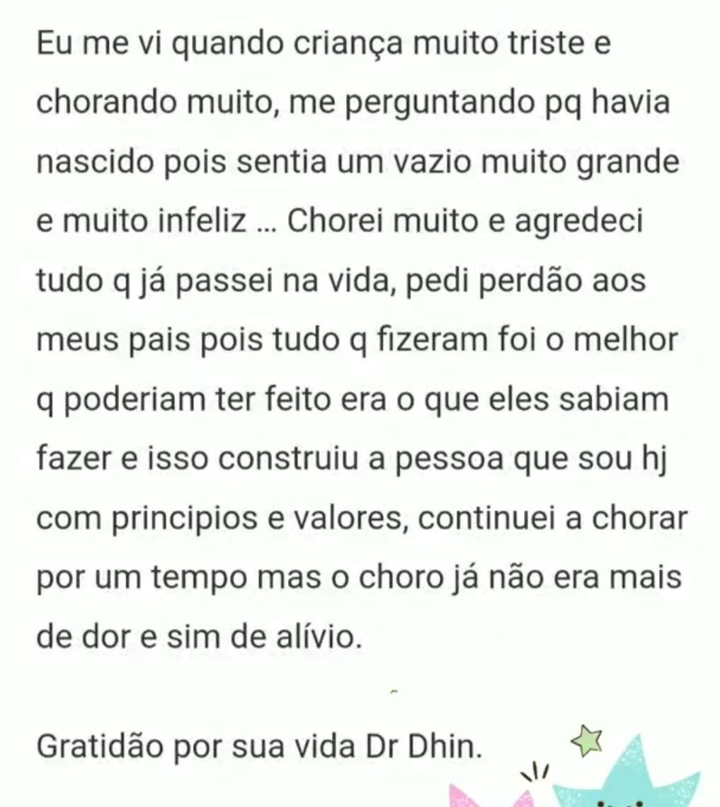 Depoimento de cliente 23 sobre a sessão com Dr. Dhin