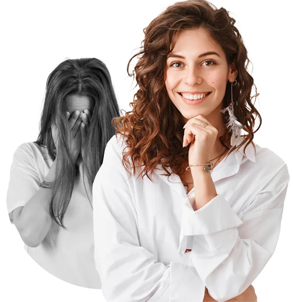 Mulher antes e depois da transformação emocional